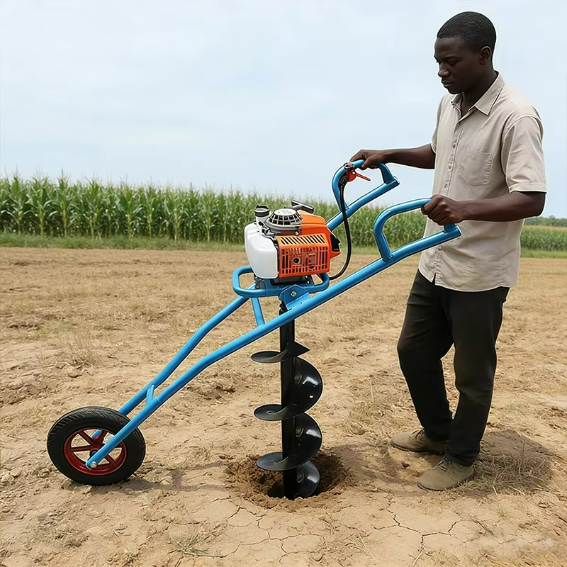 Post Hole Digger - Aardboormachine 99cc met wielen, draagbare paalgatenboor